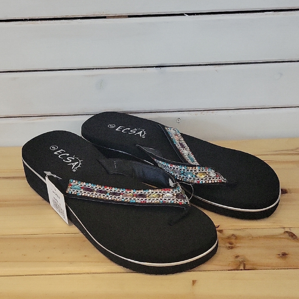 Women's Black Beaded Sandals